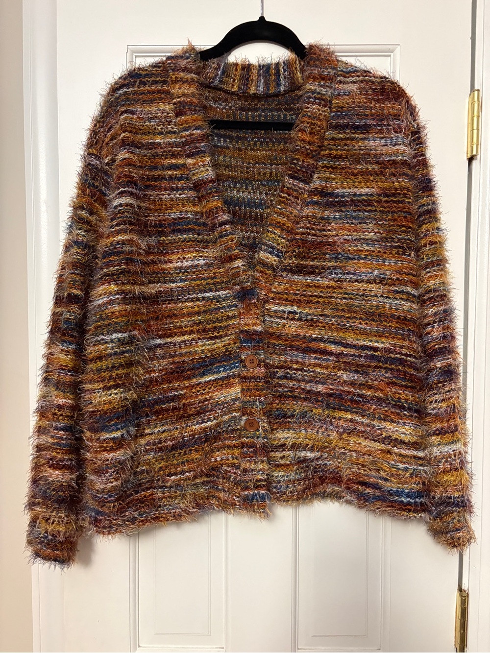 SHEIN Multicolor Fuzzy Eyelash Knit Cardigan Sweater XL Boho Fall Button Front